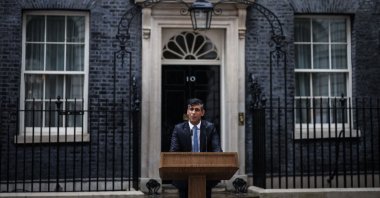 Britain's Prime Minister Rishi Sunak delivers a speech to announce July 4 as the date of the U.K.'s next general election, at 10 Downing Street in central London, on May 22, 2024. (AFP Photo)