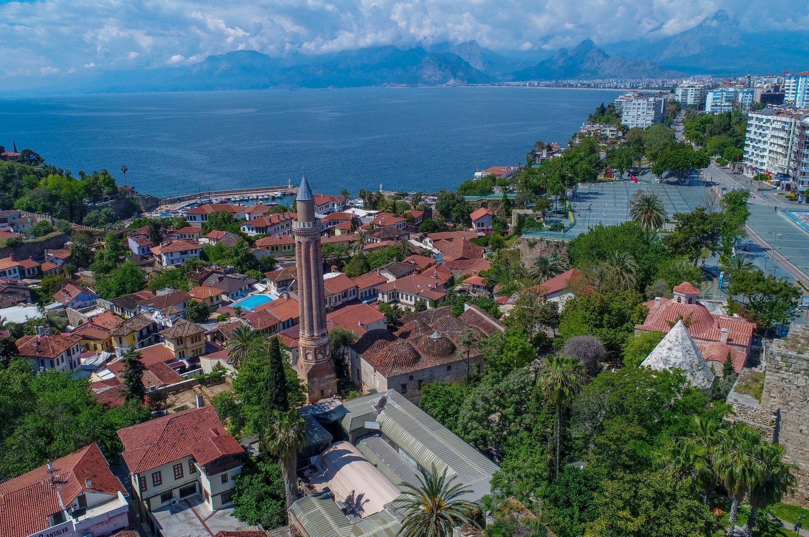An aerial view of the old city in Antalya, southern Türkiye. (DHA Photo)