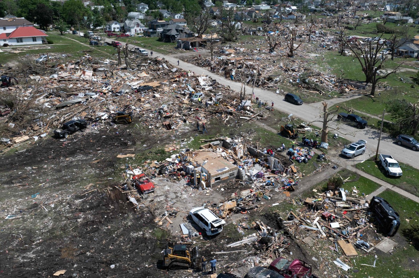 An aerial view shows the devastation left behind after a tornado tore through town yesterday afternoon in Greenfield, Iowa, May 22, 2024. (AFP Photo)