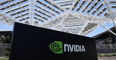 An Nvidia logo sign is posted in front of the company&#039;s headquarters in Santa Clara, California, U.S., May 21, 2024. (AFP Photo)