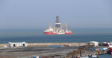 Türkiye's first drillship Fatih is photographed off the Port of Filyos in Zonguldak, northern Türkiye, April 6, 2021. (IHA Photo)