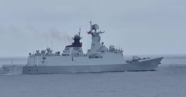 A Chinese military ship northwest of Pengjia Island, off the coast of northern Taiwan, May 23, 2024. (AFP Photo)