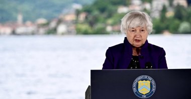 U.S. Secretary of the Treasury Janet Yellen addresses the audience as she attends a news conference on the eve of the G-7 finance ministers meeting in Stresa, Italy, May 23, 2024. (AFP Photo)