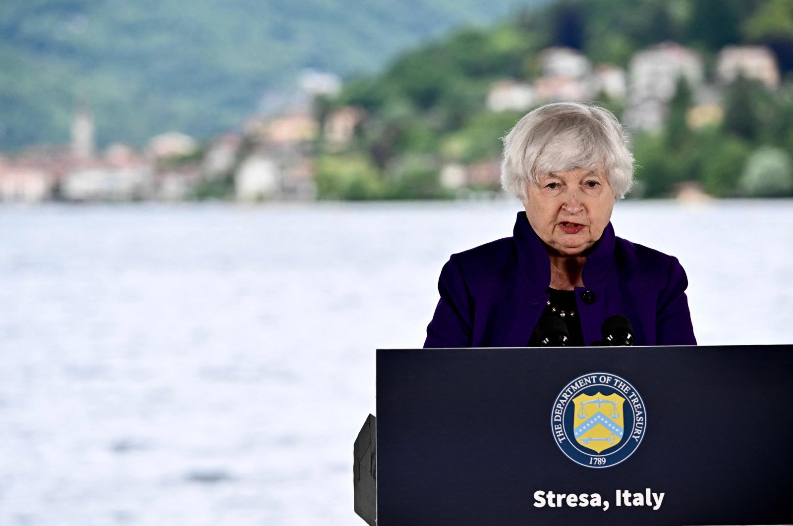 U.S. Secretary of the Treasury Janet Yellen addresses the audience as she attends a news conference on the eve of the G-7 finance ministers meeting in Stresa, Italy, May 23, 2024. (AFP Photo)
