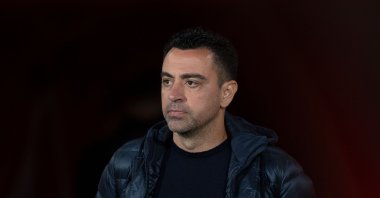 Xavi is pictured during the La Liga football match against Almeria at the Municipal Stadium of the Mediterranean Games, Almeria, Spain, May 16, 2024. (AFP Photo)