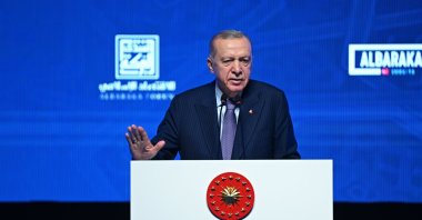 President Recep Tayyip Erdoğan speaks during the International Arab Banking Summit in Istanbul, Türkiye, May 24, 2024. (AA Photo)