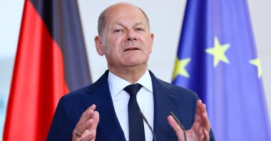  German Chancellor Olaf Scholz attends a joint press conference with Portuguese Prime Minister Luis Montenegro (not seen) after their meeting at the Chancellery in Berlin, May 24, 2024. (EPA Photo)