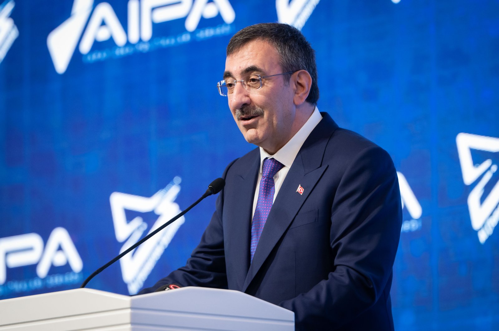 Vice President Cevdet Yılmaz speaks at the AI Tomorrow Summit in Ankara, Türkiye, May 23, 2024. (AA Photo)