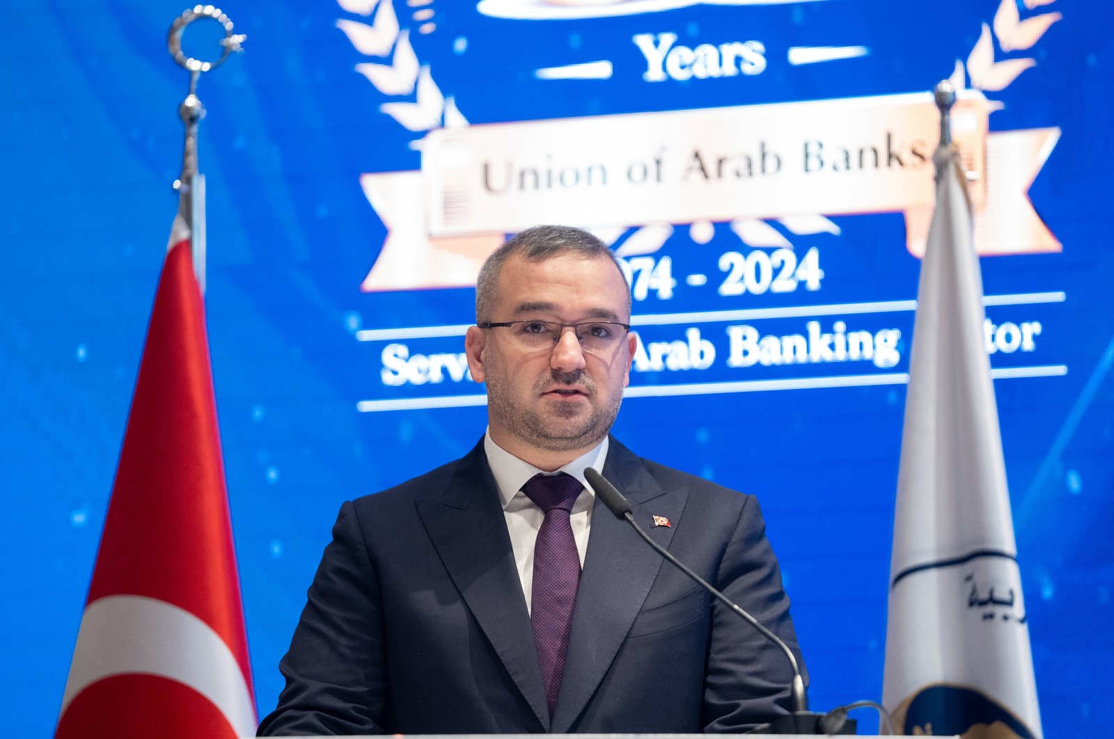 Central Bank of the Republic of Türkiye (CBRT) Governor Fatih Karahan Speaking at the International Arab Banking Summit in Istanbul, Türkiye, May 24, 2024. (AA Photo)