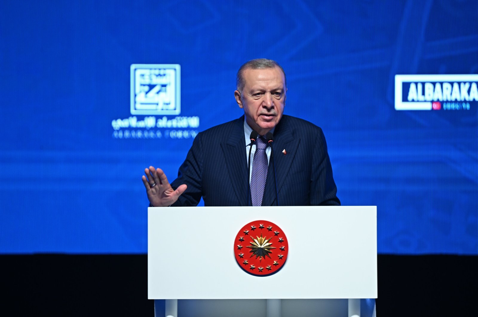 President Recep Tayyip Erdoğan speaks during the International Arab Banking Summit in Istanbul, Türkiye, May 24, 2024. (AA Photo)