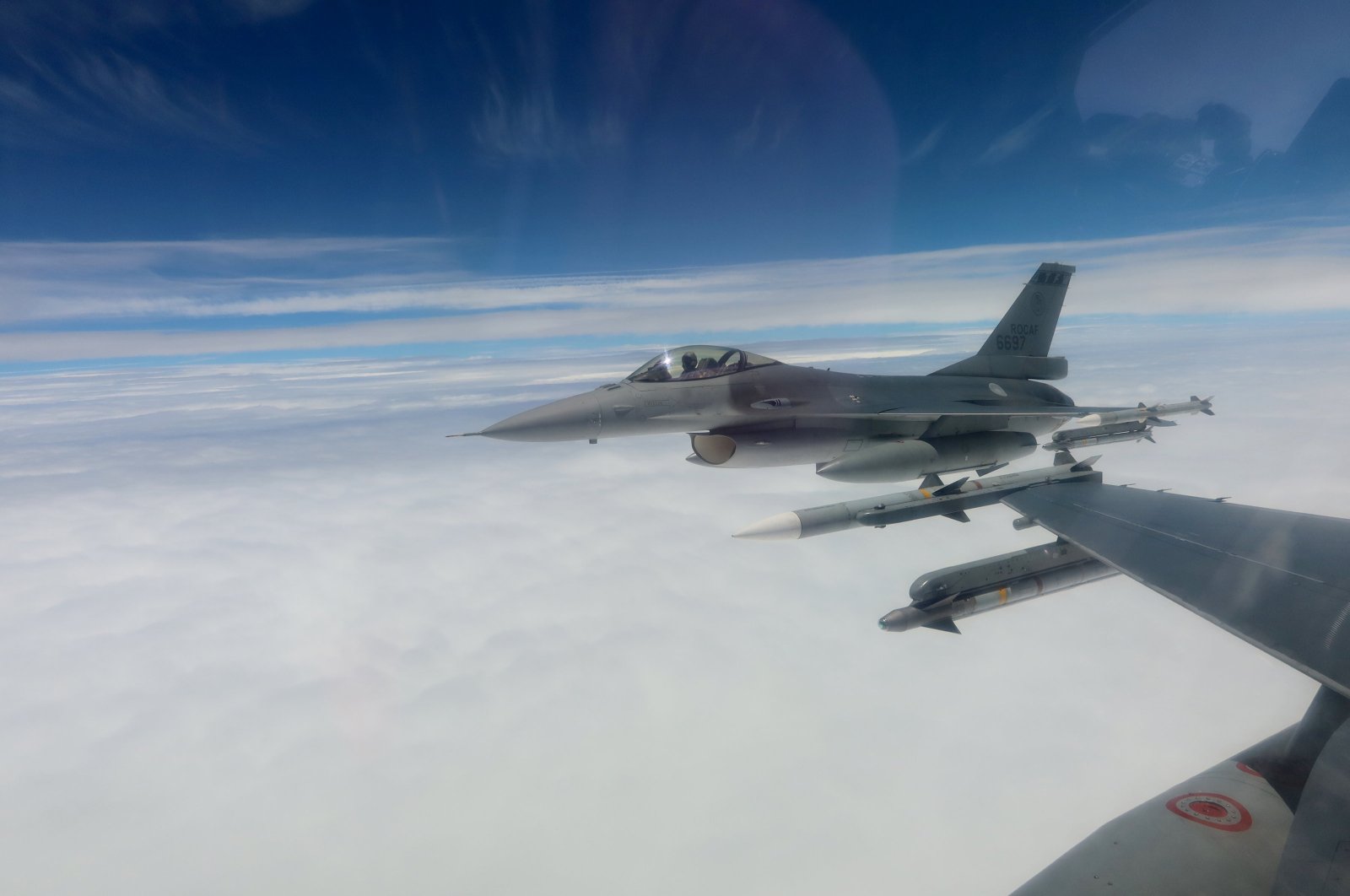 Taiwanese F-16 fighter jets being dispatched at an undisclosed location around the airspace of Taiwan, May 24, 2024. (EPA Photo)
