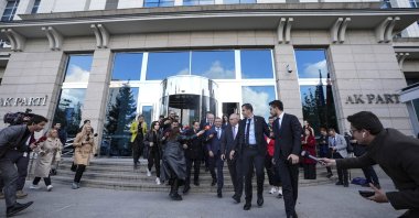 Özgür Özel leaves the Justice and Development Party's (AK Party) headquarters as reporters rush to ask him questions about meeting with President Recep Tayyip Erdoğan, Ankara, Türkiye, May 2, 2024. (AA Photo)