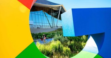 A bicyclist rides along a path at Google’s Bay View campus in Mountain View, California, U.S., June 27, 2022. (AFP Photo)