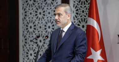 Foreign Minister Hakan Fidan speaks at a news conference in Islamabad, Pakistan, May 20, 2024. (AA Photo)