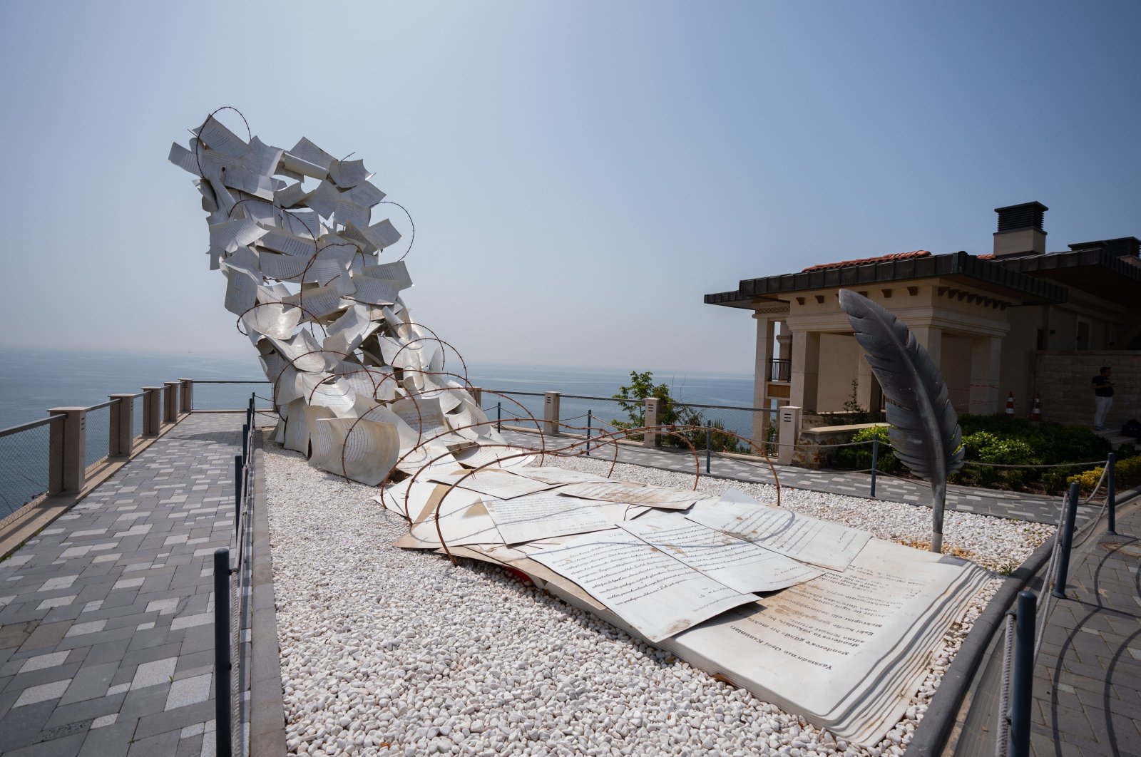 A monument representing letters sent by Prime Minister Adnan Menderes and others to their families but seized by the junta, on Yassıada, the island where the prime minister was tried, Istanbul, Türkiye, May 25, 2024. (AA Photo)