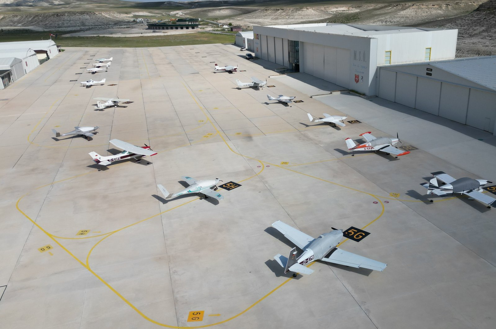 Fifteen German aviation enthusiasts landed at Eskişehir&#039;s Sivrihisar Aviation Center to tour the city for four days, Eskişehir, Türkiye, May 26, 2024. (DHA Photo)