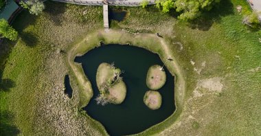 An aerial view of the floating islands in Turna Lake near the Solhan district, Bingöl, Türkiye, April 28, 2024. (AA Photo)