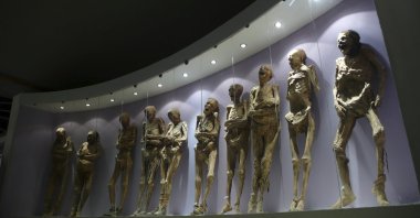The file photo shows mummies displayed in the Mummy Museum in Guanajuato, Mexico, Nov. 1, 2008. (AP Photo)