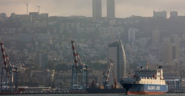A ship arrives at the SIPG Bayport Terminal seaport in Haifa, Israel, May 21, 2024. (AFP Photo)