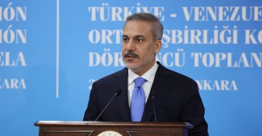 Foreign Minister Hakan Fidan speaks at a news conference with his Venezuelan counterpart Yvan Gil, Ankara, Türkiye, May 23, 2024. (AA File Photo)