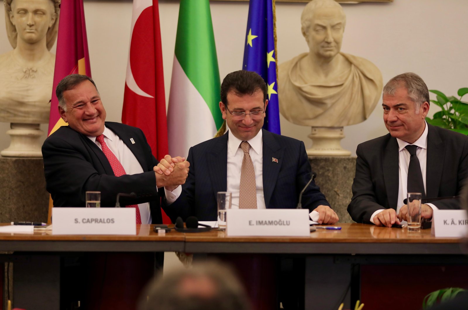 Istanbul Mayor Ekrem Imamoğlu (C) attends an event in Rome, Italy, May 16, 2024. (DHA Photo)