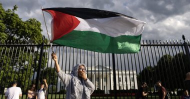 A pro-Palestinian protester rallies outside the White House to protest against support of Israel by the U.S. and to condemn an Israeli strike in Gaza last weekend, in Washington, D.C., U.S. May 28, 2024. (EPA Photo)