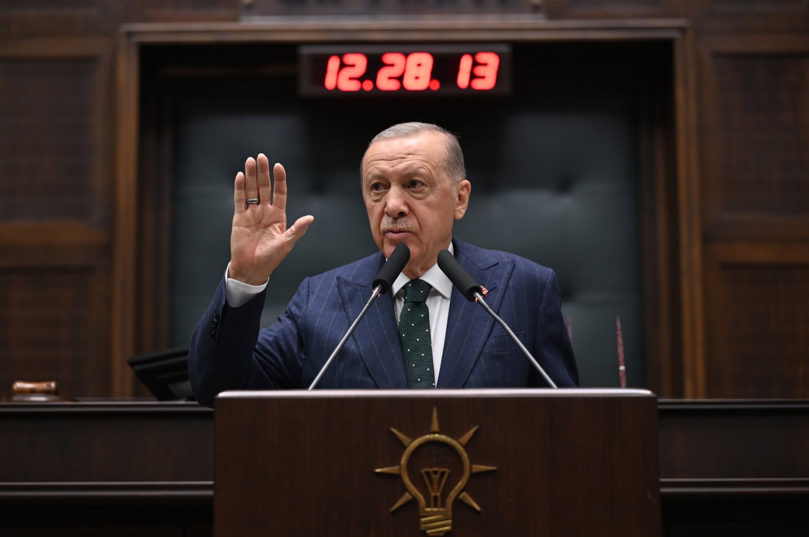 President Recep Tayyip Erdoğan speaks during his party&#039;s group meeting at Parliament, Ankara, Türkiye, May 29, 2024. (AA Photo)