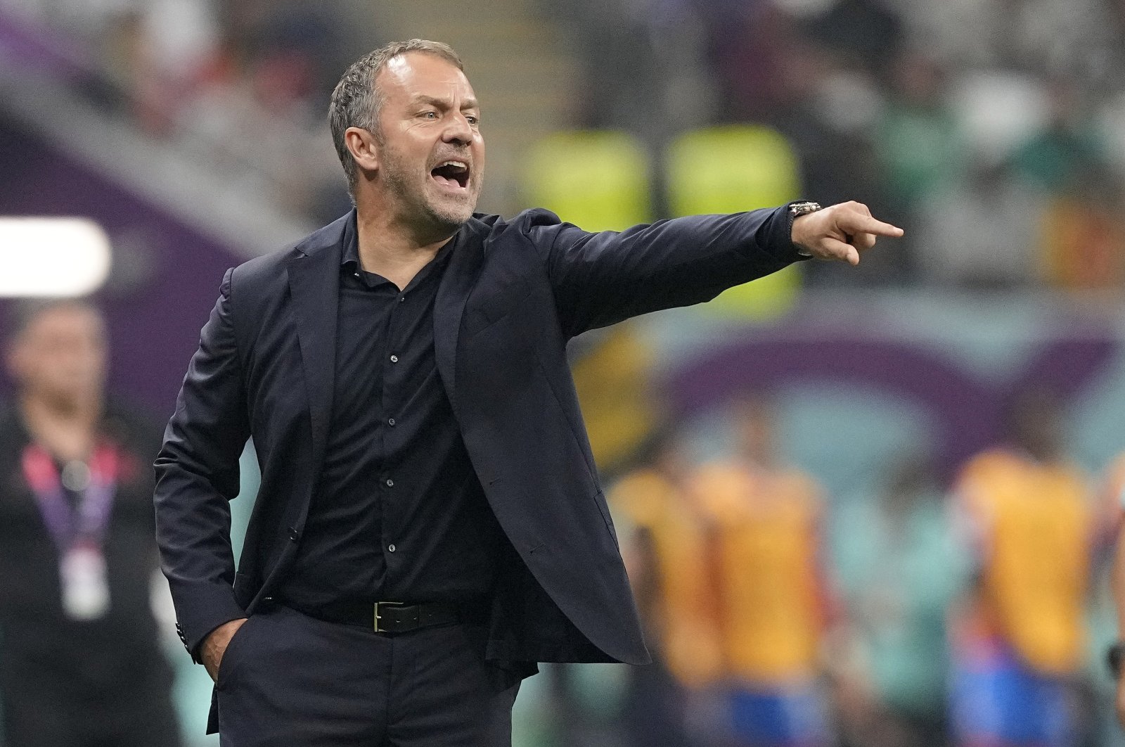 Hansi Flick reacts during the World Cup Group E match between Costa Rica and Germany at the Al Bayt Stadium, al-Khor, Qatar, Dec. 1, 2022. (AP Photo)