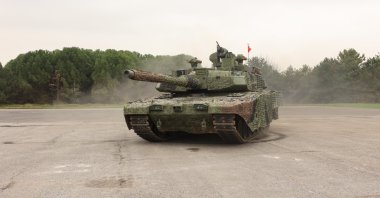 A front view of the Altay tank in an undisclosed location, April 2023. (IHA Photo)
