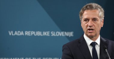 Slovenian Prime Minister Robert Golob speaks at a press conference about the recognition of the Palestinian state, in Ljubljana, Slovenia, May 30, 2024. (Reuters Photo)