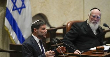 Extremist Finance Minister Bezalel Smotrich speaks at Israel's parliament, west Jerusalem, Israel, July 10, 2023. (AP File Photo)