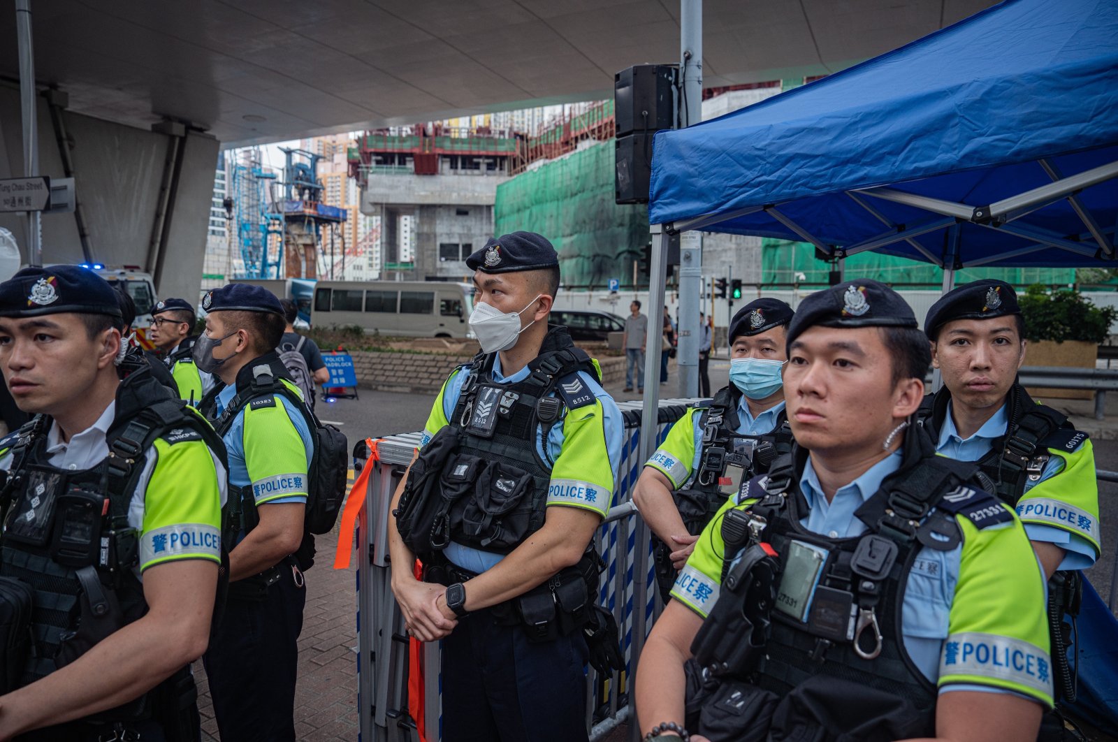 Police officers stand guard outside the West Kowloon Magistrates&#039; Courts during a verdict for 47 pro-democracy activists in Hong Kong, China, May 30, 2024. (EPA Photo)