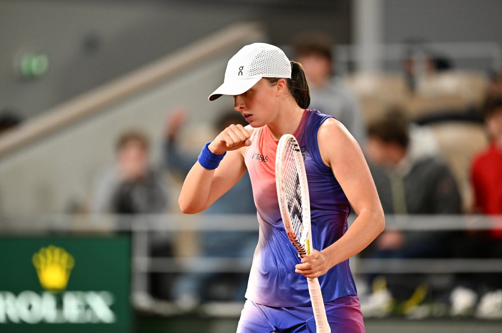 Iga Swiatek celebrates after beating Naomi Osaka during the French Open, Paris, France, May 30, 2024. (AA Photo)