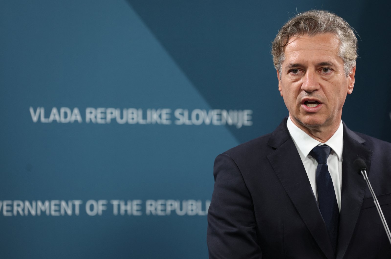 Slovenian Prime Minister Robert Golob speaks at a press conference about the recognition of the Palestinian state, in Ljubljana, Slovenia, May 30, 2024. (Reuters Photo)