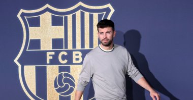 Former Barcelona Spanish defender Gerard Pique arrives at a farewell ceremony for Sergio Busquets, Camp Nou stadium, Barcelona, Spain, May 31, 2023. (AFP Photo)