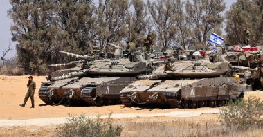 Israeli army tanks are positioned in an area of Israel's southern border with the Gaza Strip, May 29, 2024. (AFP Photo)