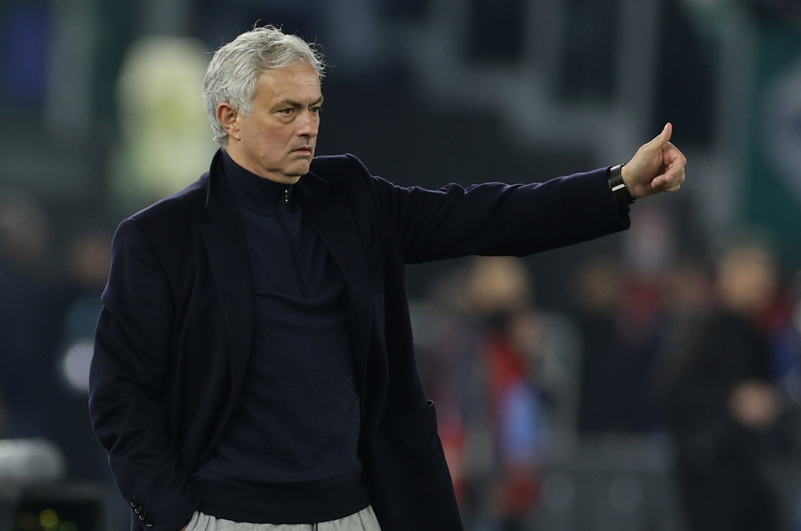 Jose Mourinho gestures during the Italy Cup quarterfinals football match between Lazio and Roma at the Olimpico Stadium, Rome, Italy, Jan. 10, 2024. (Getty Images Photo)