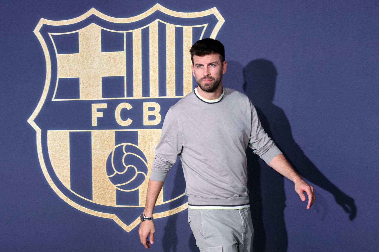 Former Barcelona Spanish defender Gerard Pique arrives at a farewell ceremony for Sergio Busquets, Camp Nou stadium, Barcelona, Spain, May 31, 2023. (AFP Photo)