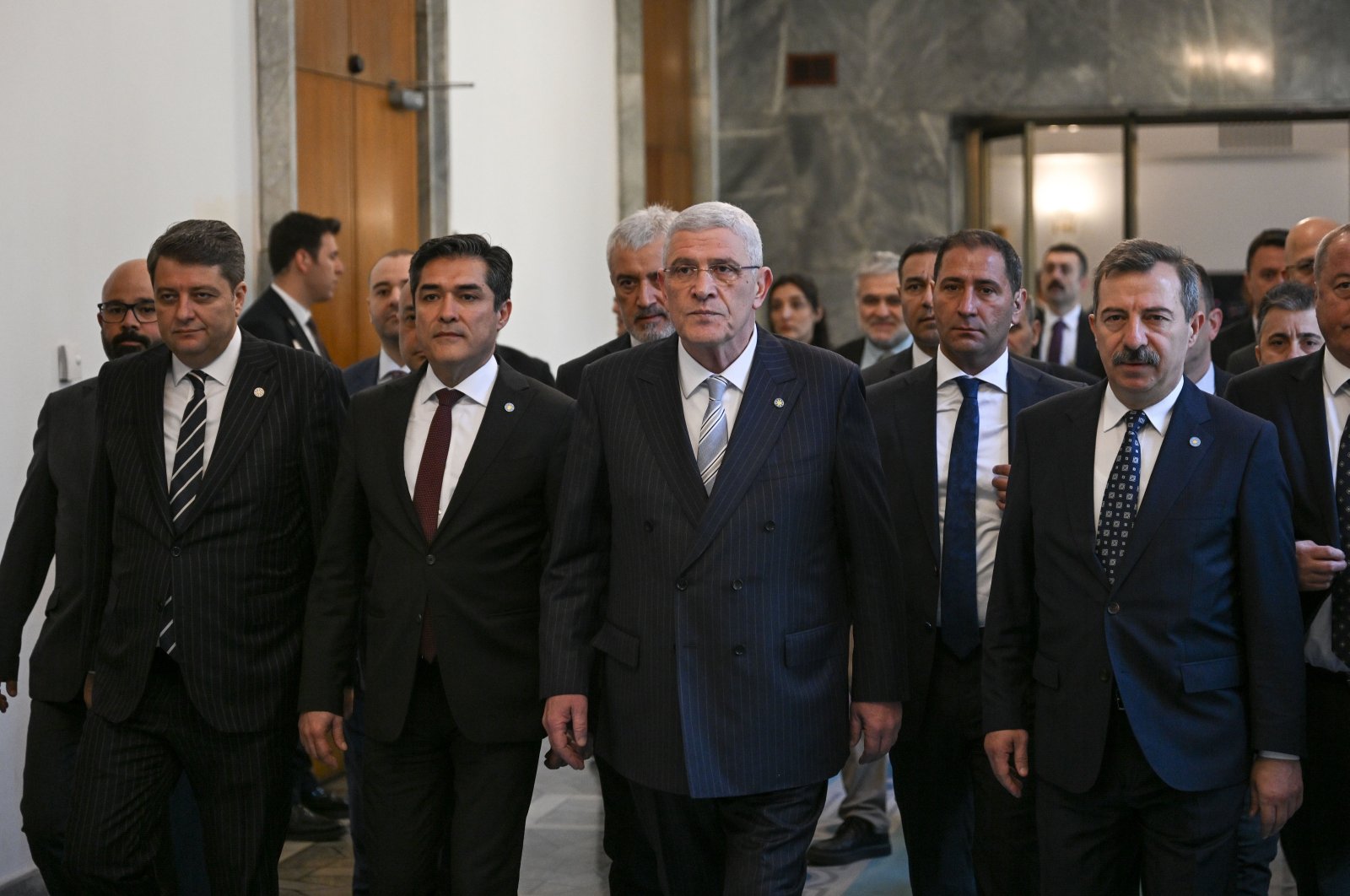 Good Party (IP) Chairperson Müsavat Dervişoğlu (L-3) attends his third parliamentary group meeting, Ankara, Türkiye, May 29, 2024. (AA Photo)