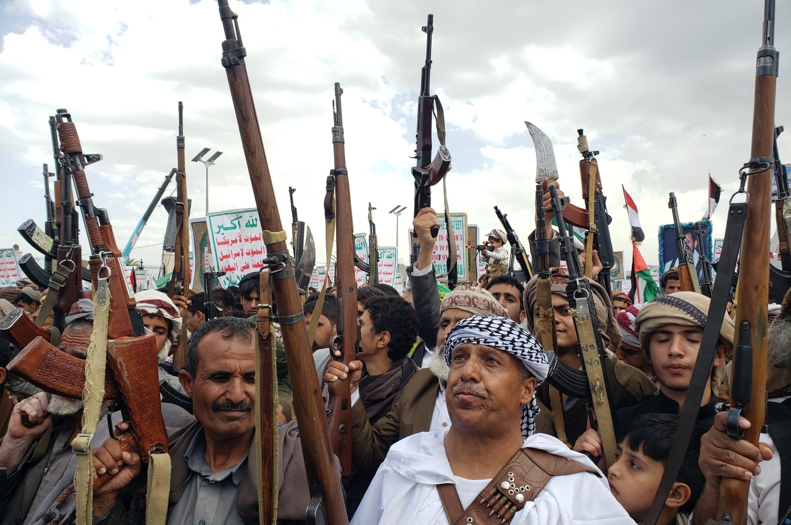 Houthi supporters chant slogans during a protest in solidarity with the Palestinian people, Sanaa, Yemen, May 24, 2024. (EPA Photo)