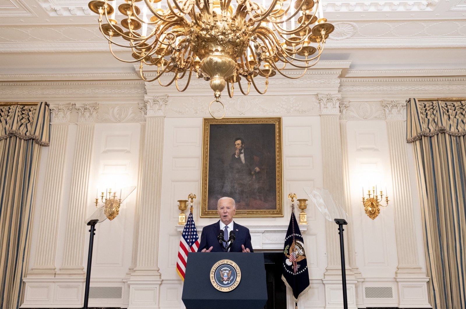 U.S. President Joe Biden delivers remarks in the State Dining Room of the White House in Washington, D.C., May 31, 2024. (EPA Photo)