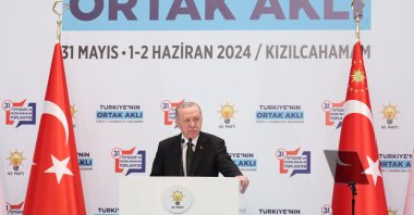 President Recep Tayyip Erdoğan speaks at AK Party's 3-day meeting in Ankara, June 1, 2024. (DHA Photo)
