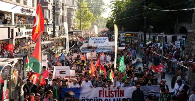 The protest organized by IHH gathers to honor the victims of the Mavi Marmara incident in Istanbul, Türkiye, June 1, 2024. (AA Photo)