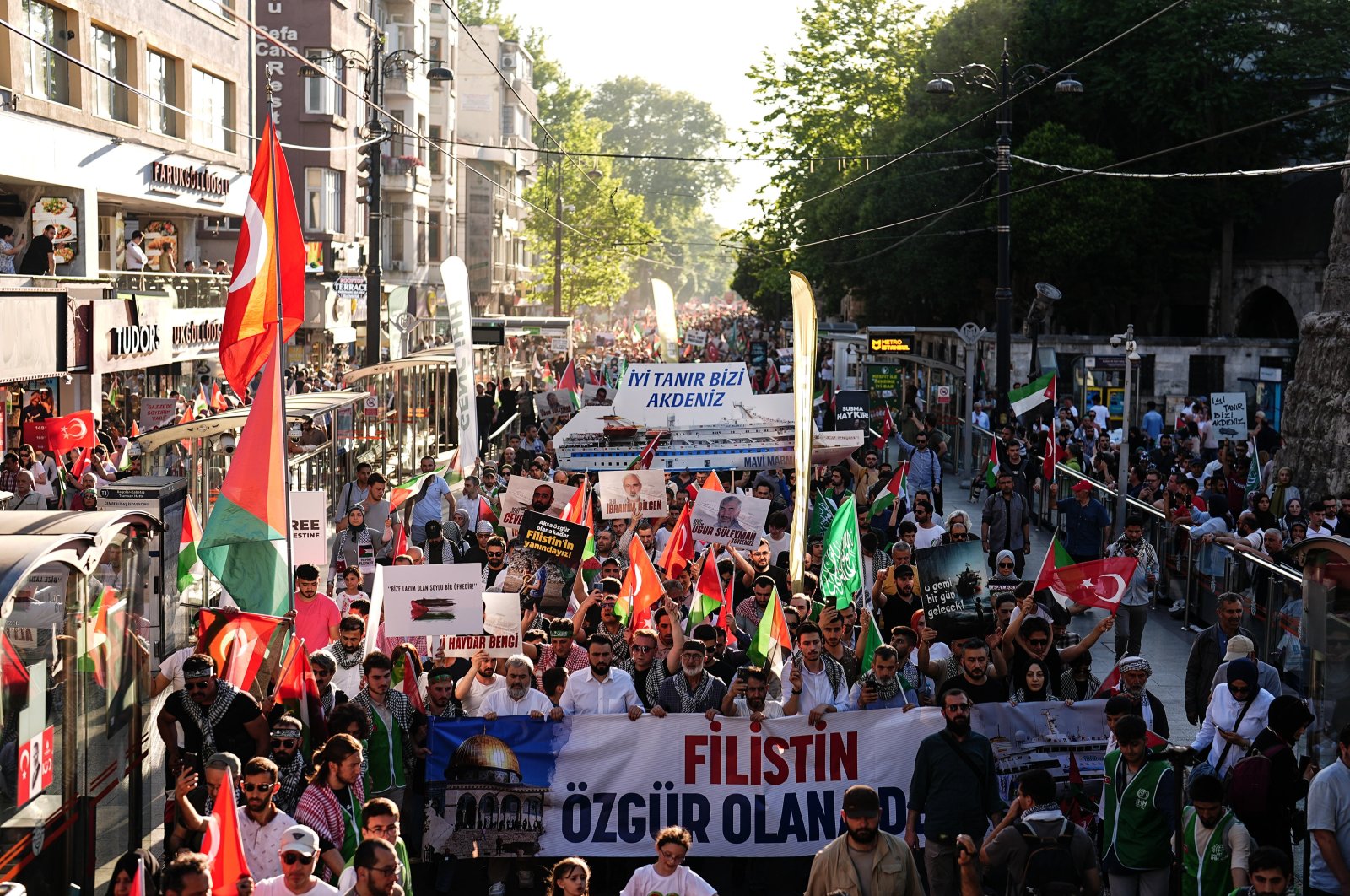 The protest organized by IHH gathers to honor the victims of the Mavi Marmara incident in Istanbul, Türkiye, June 1, 2024. (AA Photo)