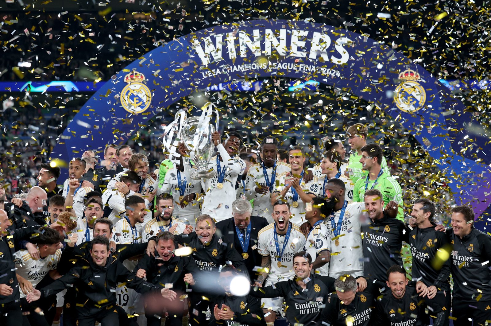 Real Madrid players celebrate winning the UEFA Champions League final match against Borussia Dortmund, London, U.K., June 1, 2024. (EPA Photo)