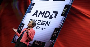 AMD CEO Lisa Su delivers her keynote speech ahead of the Computex show in Taipei, Taiwan, June 3, 2024. (EPA Photo)