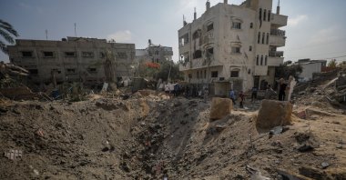 Palestinians inspect the damage following an Israeli airstrike in al-Nuseirat refugee camp, central Gaza Strip, Palestine, June 3, 2024. (EPA Photo)
