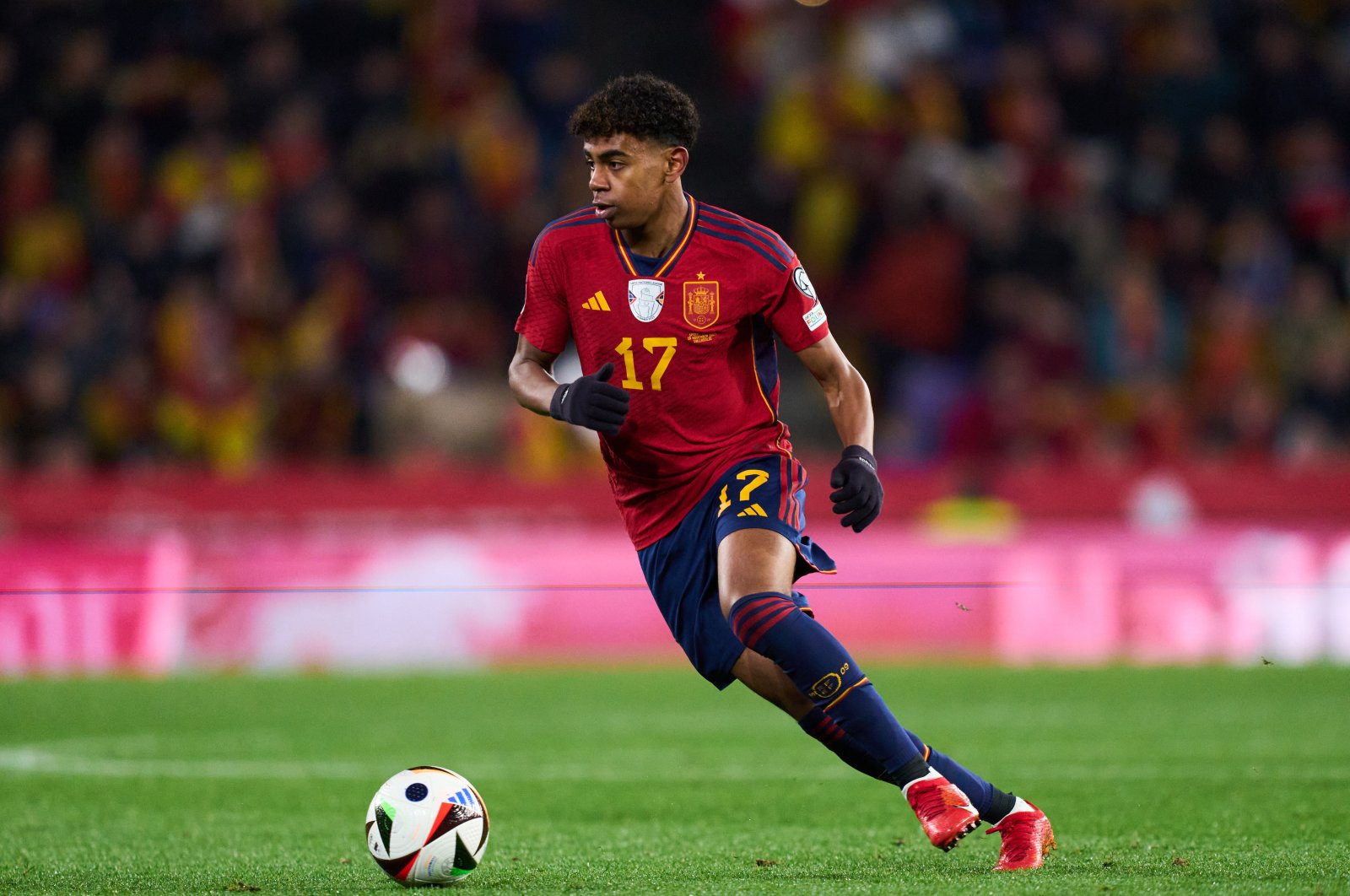 Lamine Yamal in action during the Euro 2024 qualifier match between Spain and Georgia, Jose Zorrilla, Valladolid, Spain, Nov. 19, 2023. (Getty Images Photo)