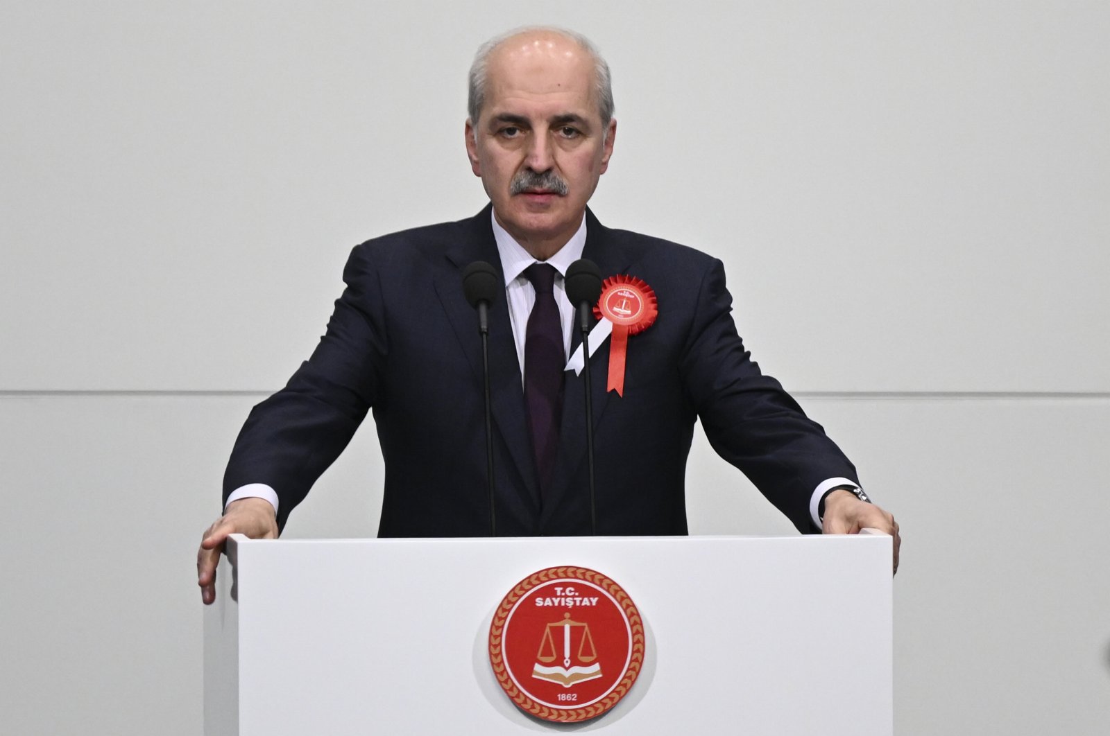 Parliament Speaker Numan Kurtulmuş speaks at a program on the 162nd foundational anniversary of the Turkish Court of Accounts, Ankara, Türkiye, May 28, 2024. (AA Photo)