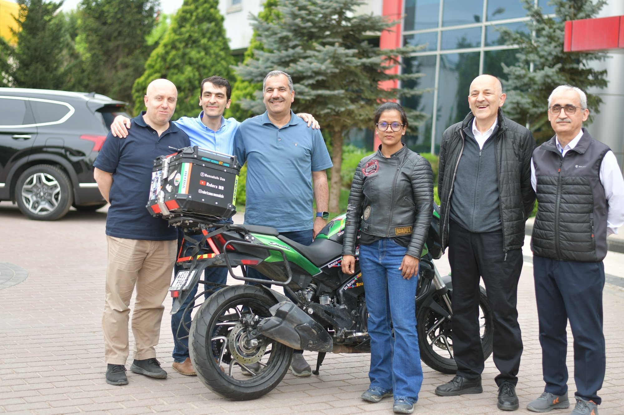 Meenakshi Das, an Indian woman on a world tour on her motorcycle, is welcomed, Istanbul, Türkiye, June 3, 2024. (DHA Photos)